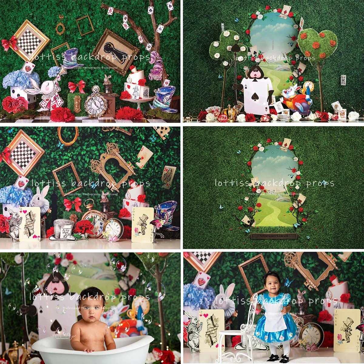 Alice In Wonderland Theme Birthday Background Baby Kids Girl Birthday Party Props Tea Party Mad Hatter Cartoon Decor Backdrop