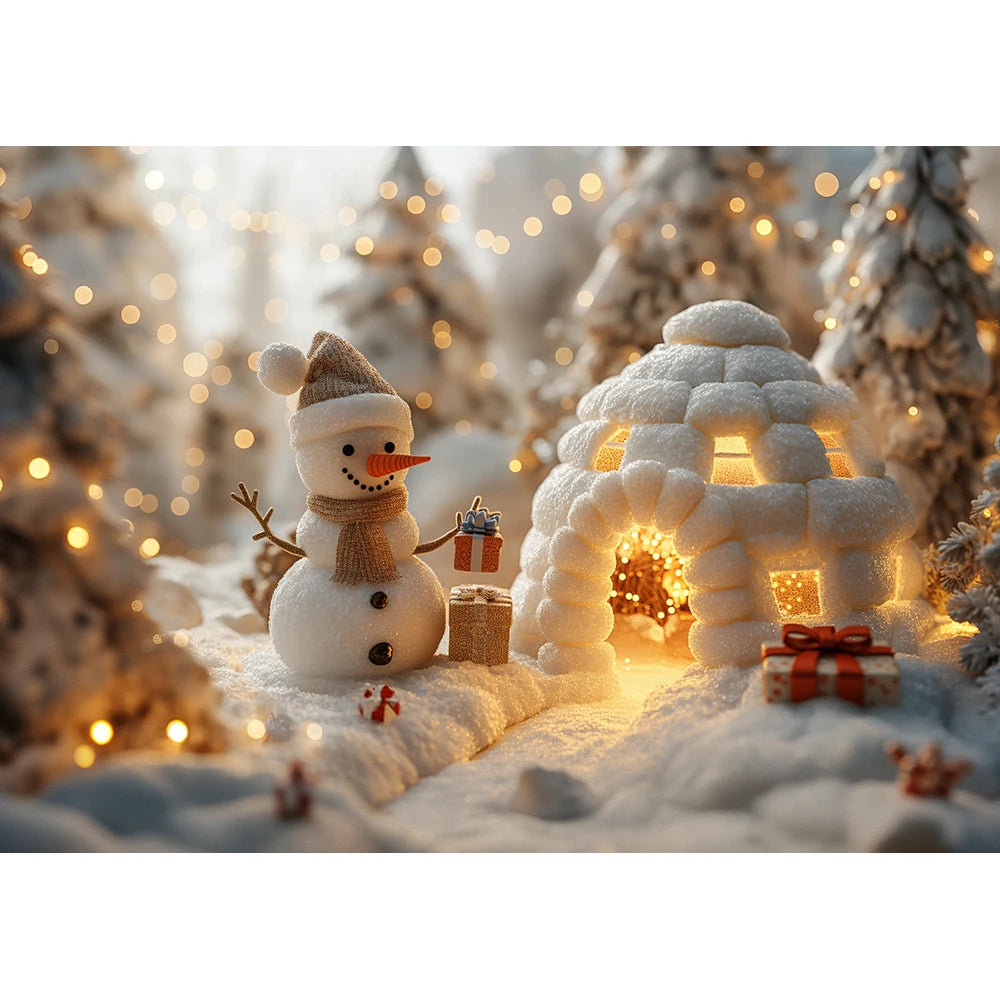 Winter Snowman Igloo Backdrop Kids Baby Cake Smash Photography Props Child Adult Birthday Photo Shoot Backgrounds