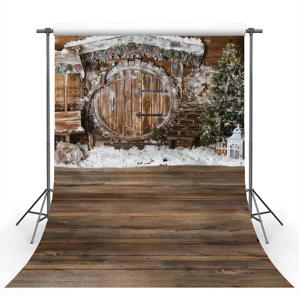 Christmas Winter Snowy Backdrop Wooden Board Gifts Kids Baby Cake Smash Photography Props Girls Adult Birthday Studio Background