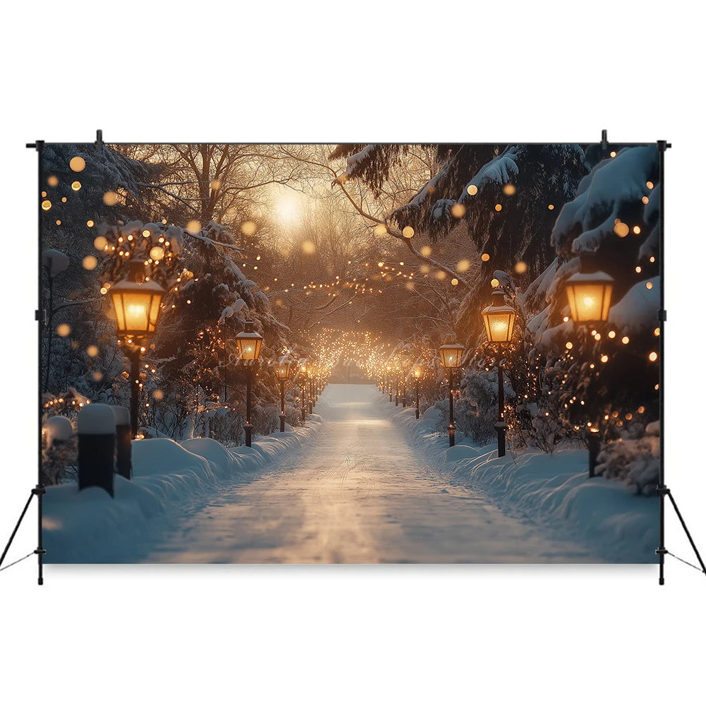 White Christmas Backdrops With Lanterns Kids Baby Cake Smash Photography Prop Winter Snowy Girl Adult Birthday Studio Background