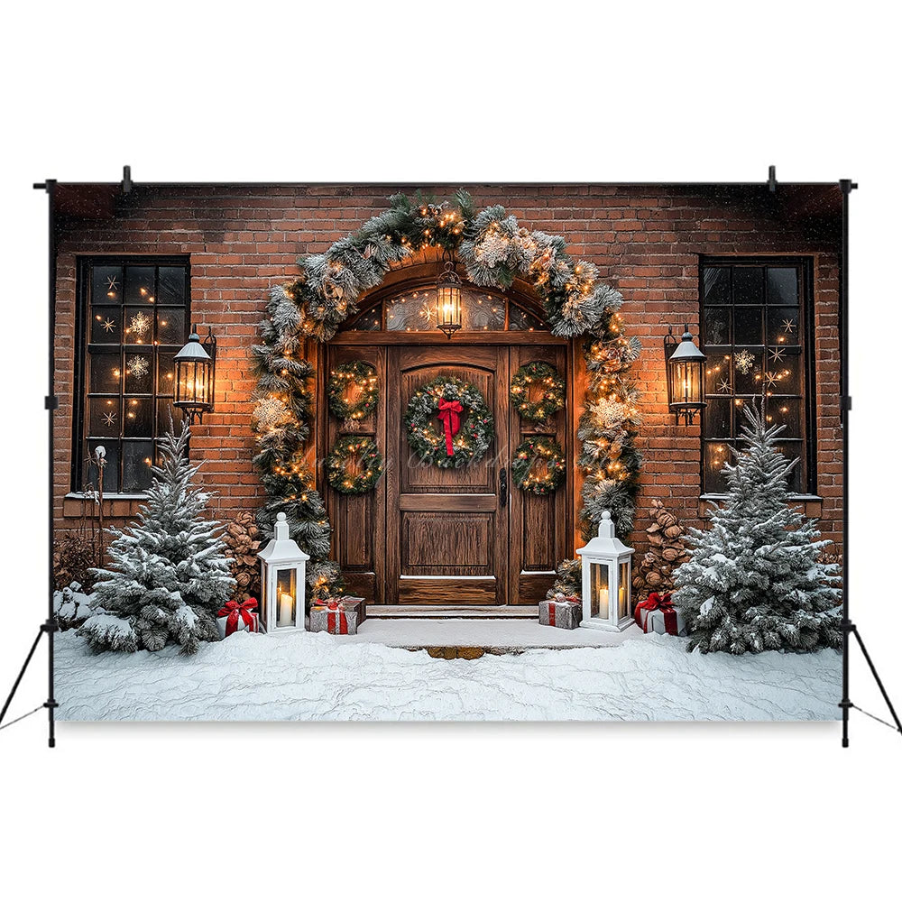 Christmas Large Wooden Door Photography Backdrop Kids Baby Cake Smash Photography Props Child Adult Birthday Photo Backgrounds
