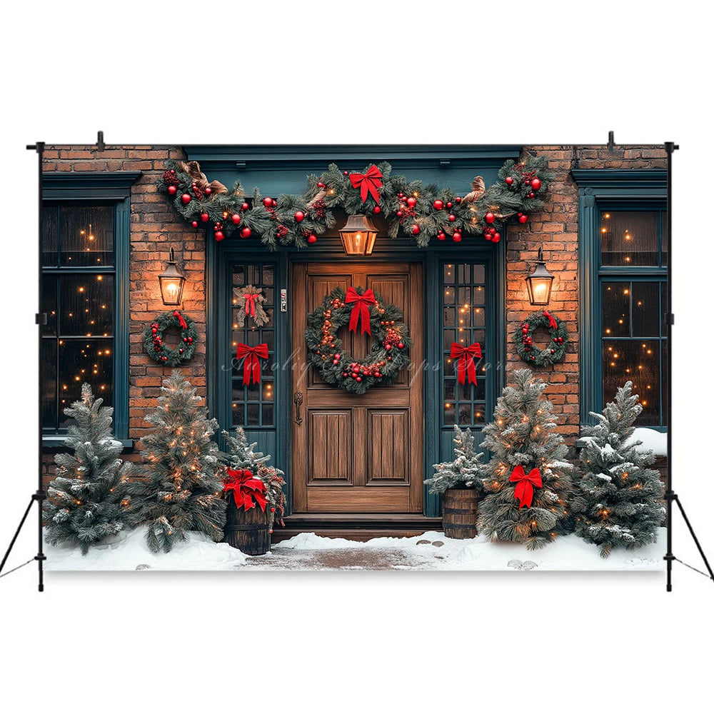 Christmas Large Wooden Door Photography Backdrop Kids Baby Cake Smash Photography Props Child Adult Birthday Photo Backgrounds