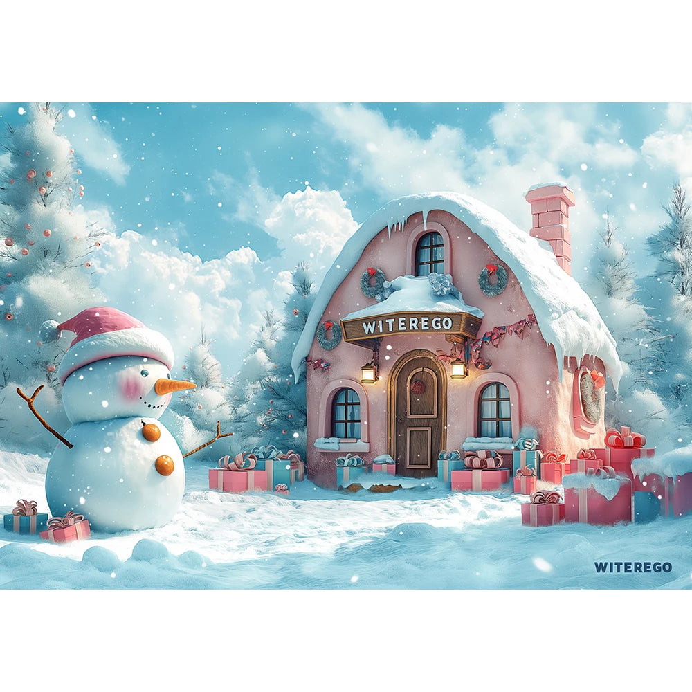 Winter Snowman Igloo Backdrop Kids Baby Cake Smash Photography Props Child Adult Birthday Photo Shoot Backgrounds