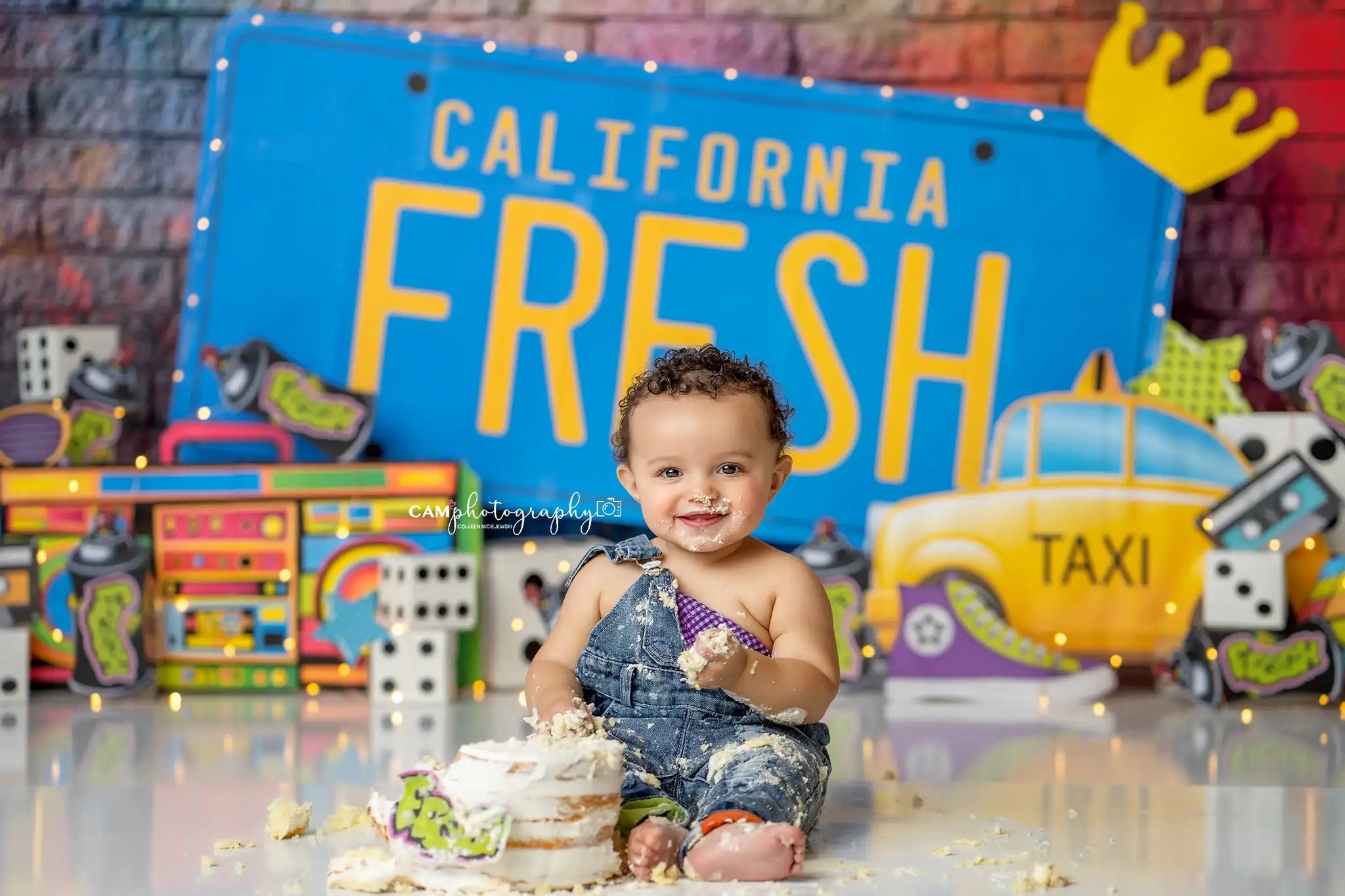 Im So Fresh Retro Brick Wall Photography Backdrop Radio Skating Shoes Boy Adult Birthday Photo Shoot Backgrounds Cake Smash Prop