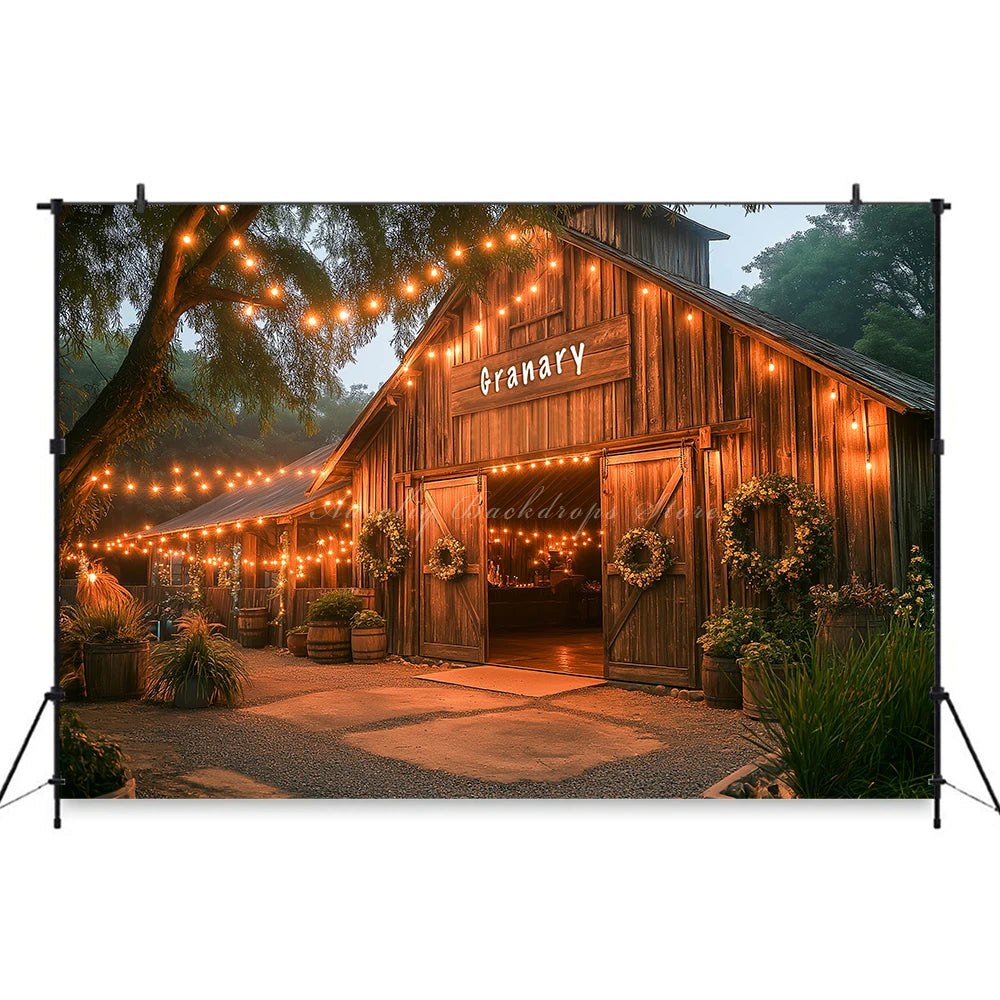 Rustic Christmas Backdrop With Wooden Barn Door and String Lights Baby Kid Portrait Family Party Photocall Photograhy Background