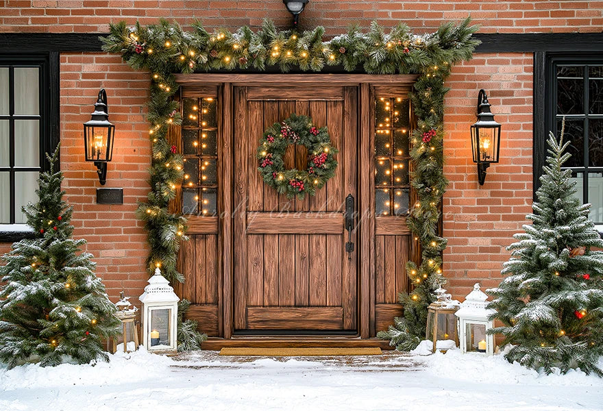 Christmas Large Wooden Door Photography Backdrop Kids Baby Cake Smash Photography Props Child Adult Birthday Photo Backgrounds