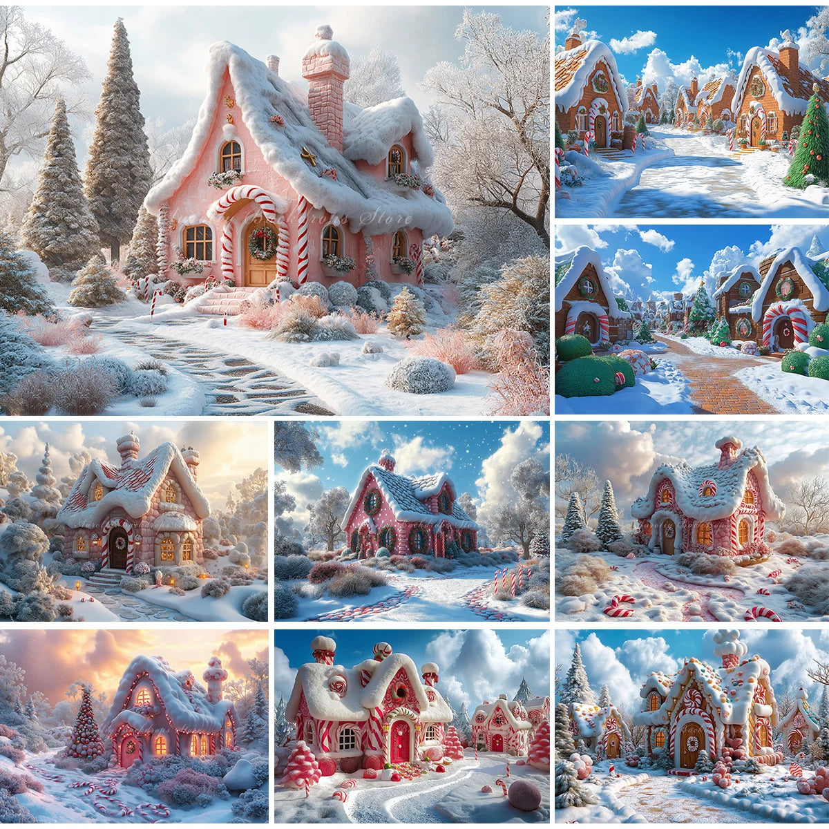 Winter Christmas Village Backdrop Child Baby Birthday Cake Smash Photography Decor Family Party Photocall Backgrounds
