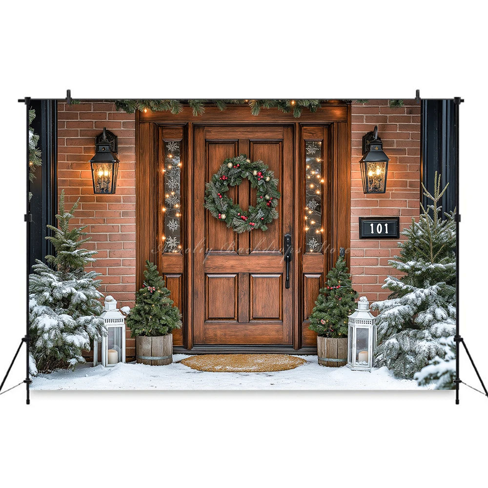 Christmas Large Wooden Door Photography Backdrop Kids Baby Cake Smash Photography Props Child Adult Birthday Photo Backgrounds