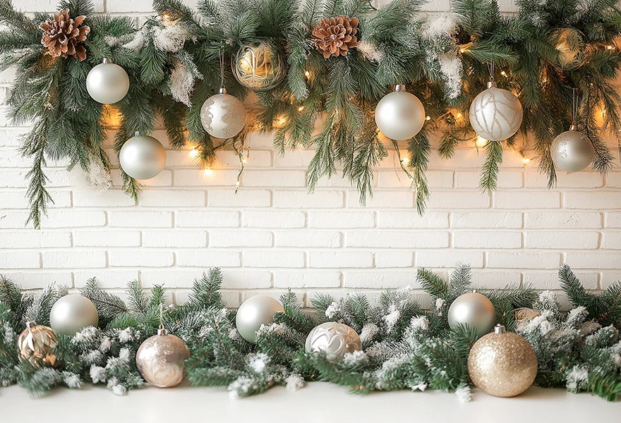 White Arch With Green Christmas Garland Photography Backdrop Kids Baby Cake Smash Birthday Photocall Decors Studio Backgrounds