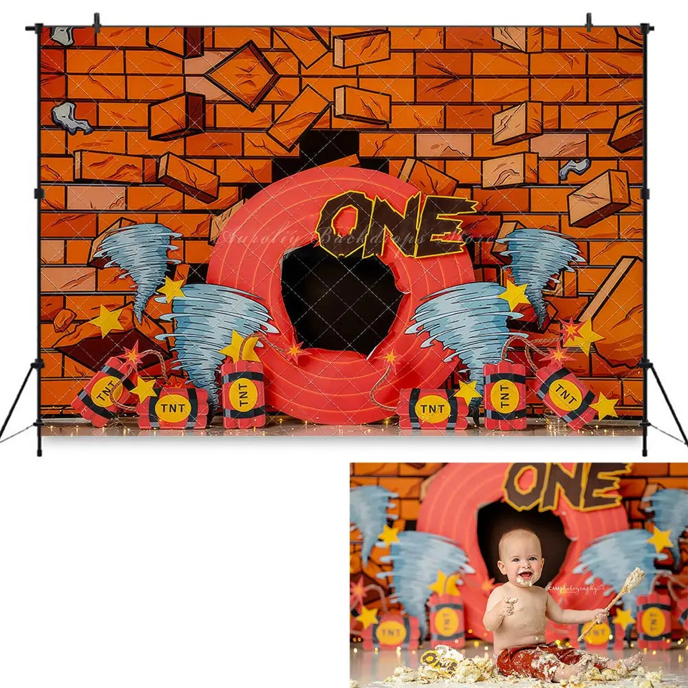 Tazmanian Cyclone Birthday Party Backdrop Boys Girls Cake Smash Photography Props Child kids Studio Backgrounds
