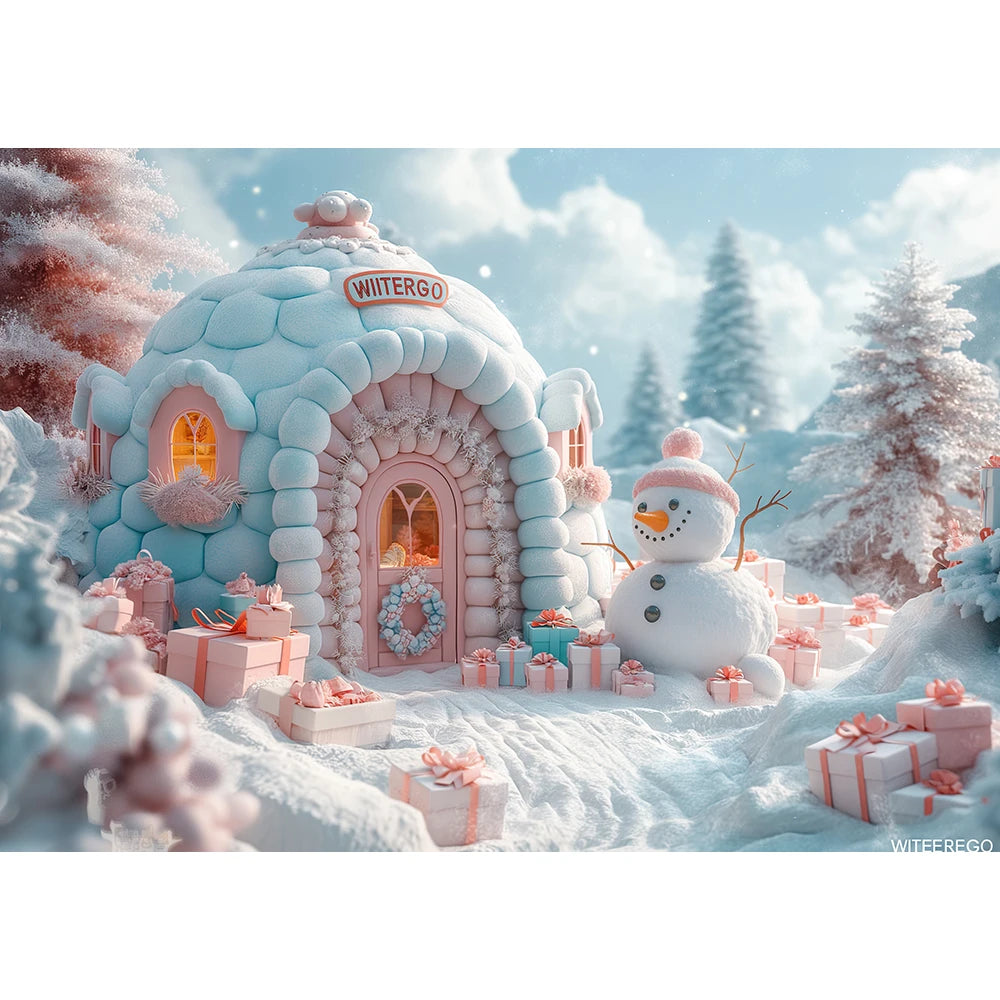 Winter Snowman Igloo Backdrop Kids Baby Cake Smash Photography Props Child Adult Birthday Photo Shoot Backgrounds