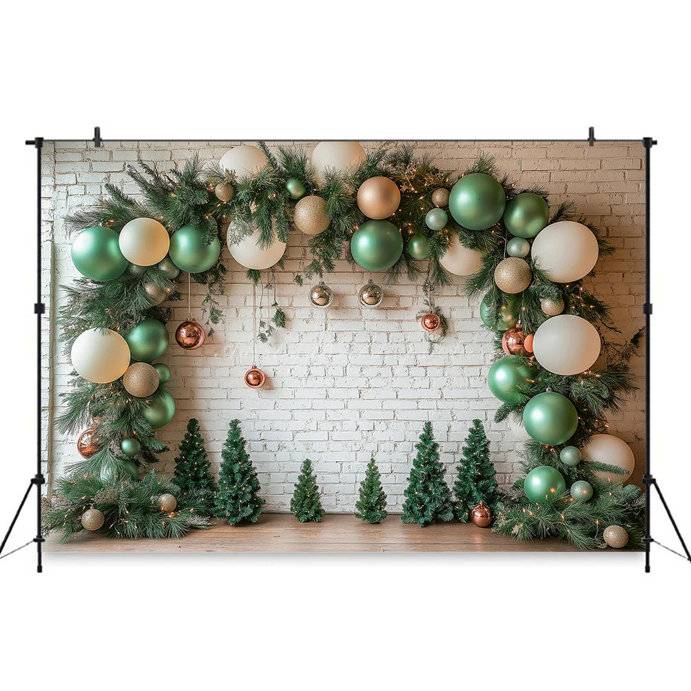 White Arch With Green Christmas Garland Photography Backdrop Kids Baby Cake Smash Birthday Photocall Decors Studio Backgrounds