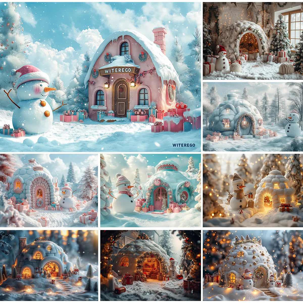 Winter Snowman Igloo Backdrop Kids Baby Cake Smash Photography Props Child Adult Birthday Photo Shoot Backgrounds