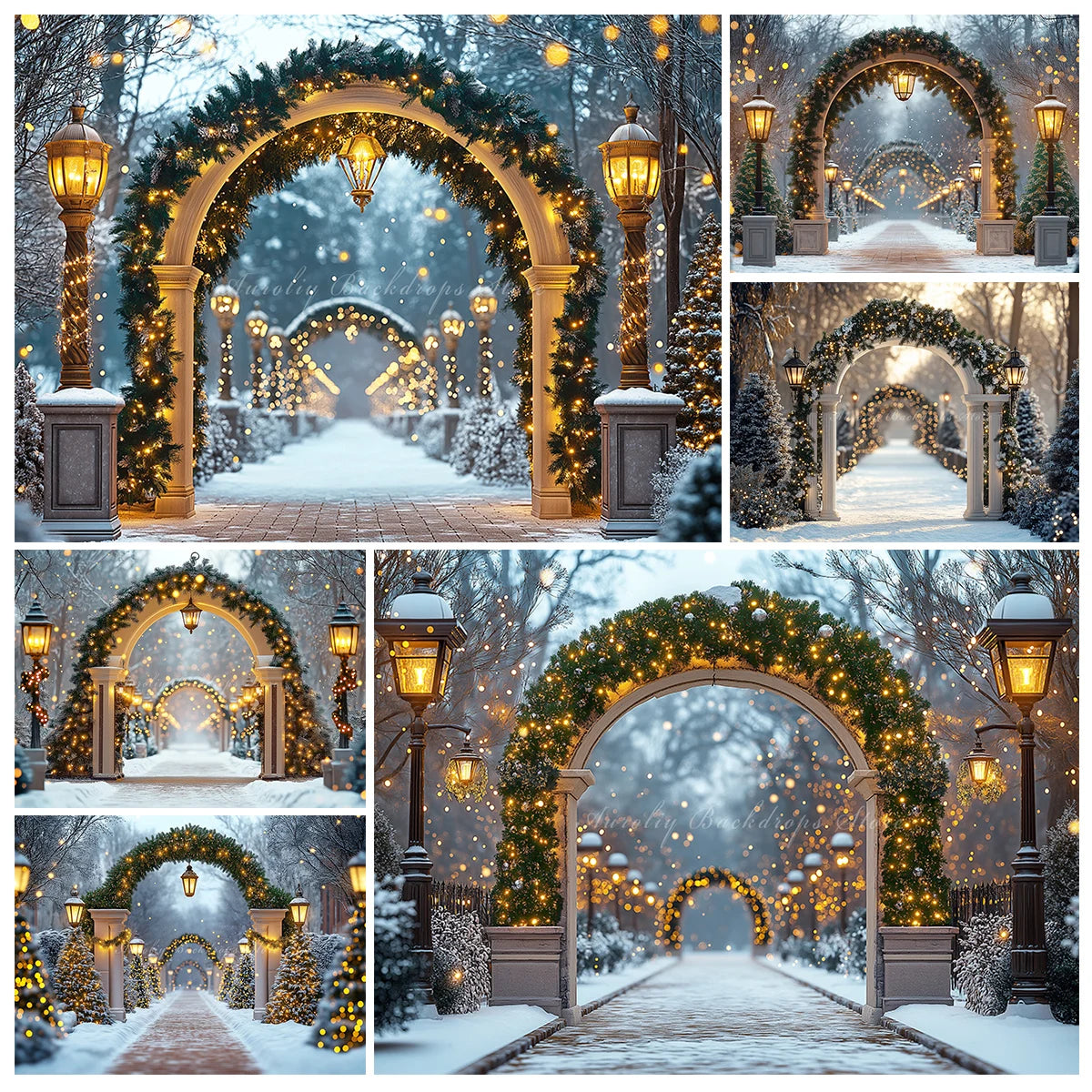 Christmas Backdrop With White Arched Garland Photography Backdrop Winter Snowy Baby Kids Portrait Family Photocall Backgrounds