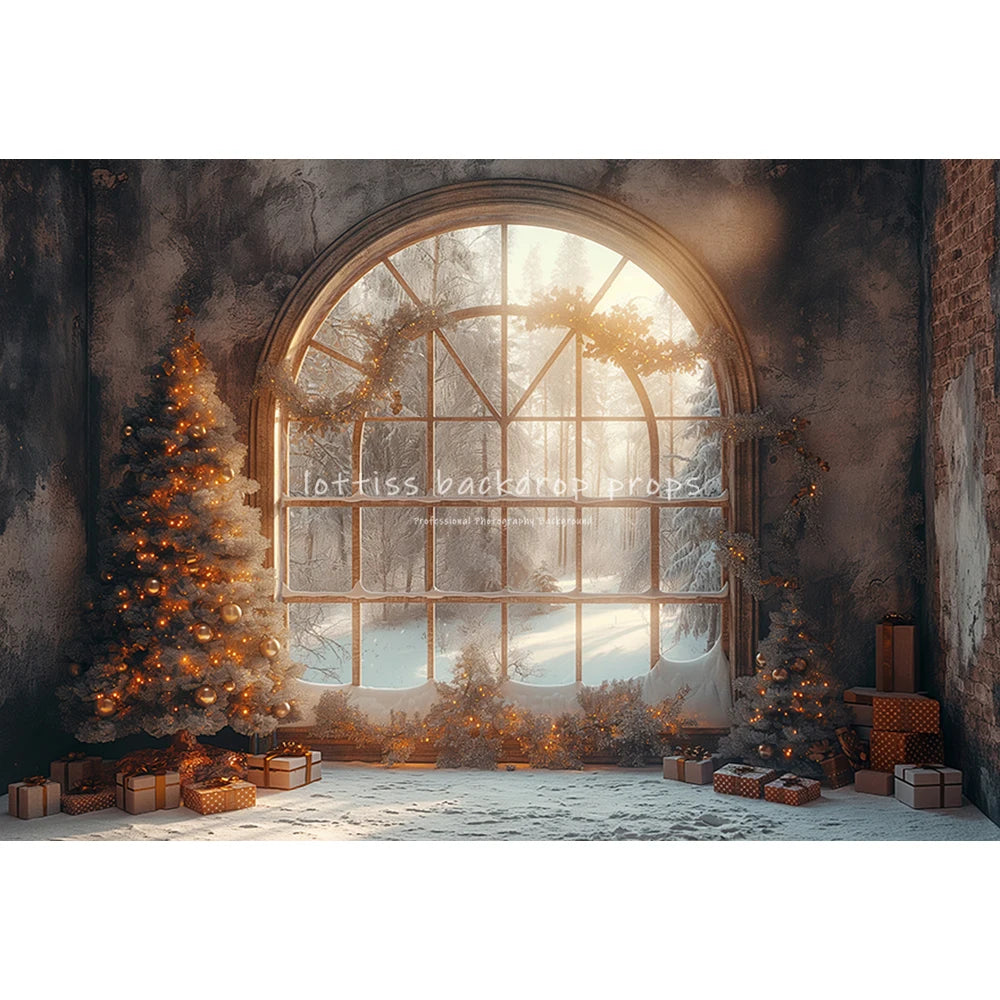 Winter Arched Window Backdrop Kids Family Photography Xmas Snowflake Forest Child Santa Photocall Christmas Trees Backgrounds