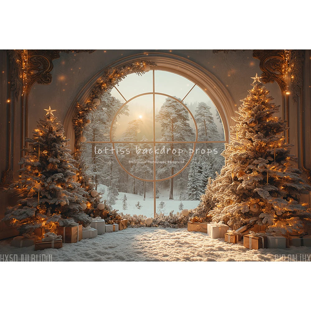 Winter Arched Window Backdrop Kids Family Photography Xmas Snowflake Forest Child Santa Photocall Christmas Trees Backgrounds