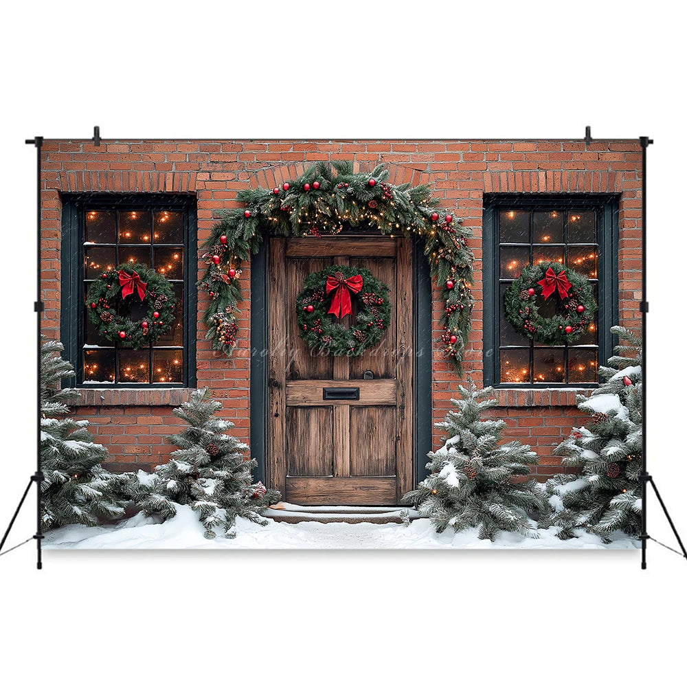 Christmas Large Wooden Door Photography Backdrop Kids Baby Cake Smash Photography Props Child Adult Birthday Photo Backgrounds