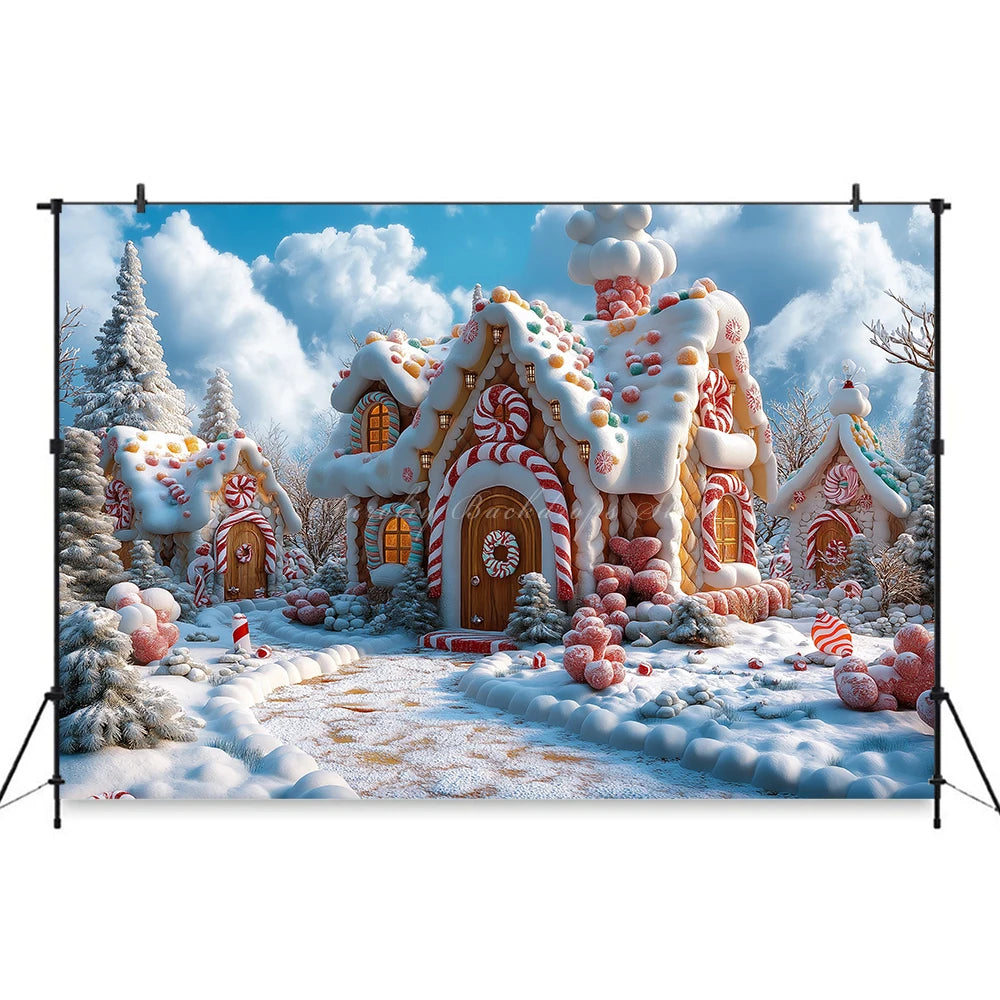 Winter Christmas Village Backdrop Child Baby Birthday Cake Smash Photography Decor Family Party Photocall Backgrounds