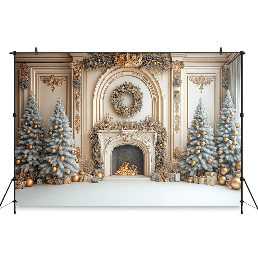 Christmas Themed Backdrop Beige Wall With Xmas Tree Child Baby Birthday Cake Smash Photography Decor Studio Backgrounds