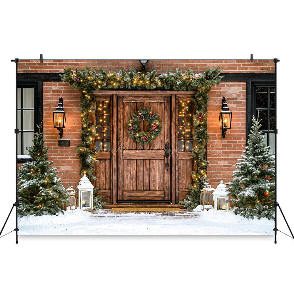 Christmas Large Wooden Door Photography Backdrop Kids Baby Cake Smash Photography Props Child Adult Birthday Photo Backgrounds
