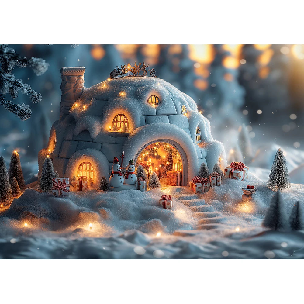 Winter Snowman Igloo Backdrop Kids Baby Cake Smash Photography Props Child Adult Birthday Photo Shoot Backgrounds