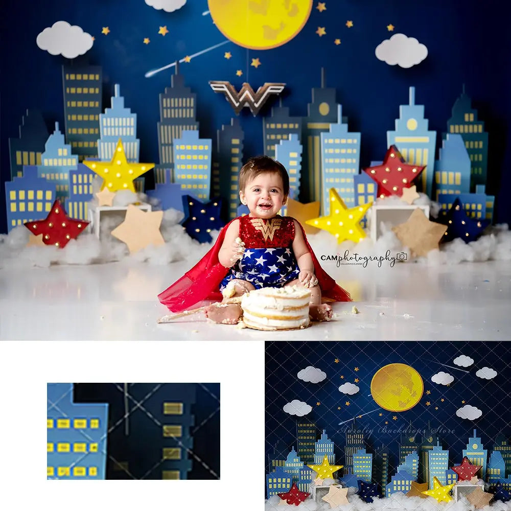 Night In The City Backdrop Kids Baby Cake Smash Photography Props Child Adult Birthday Photo Shoot Backgrounds