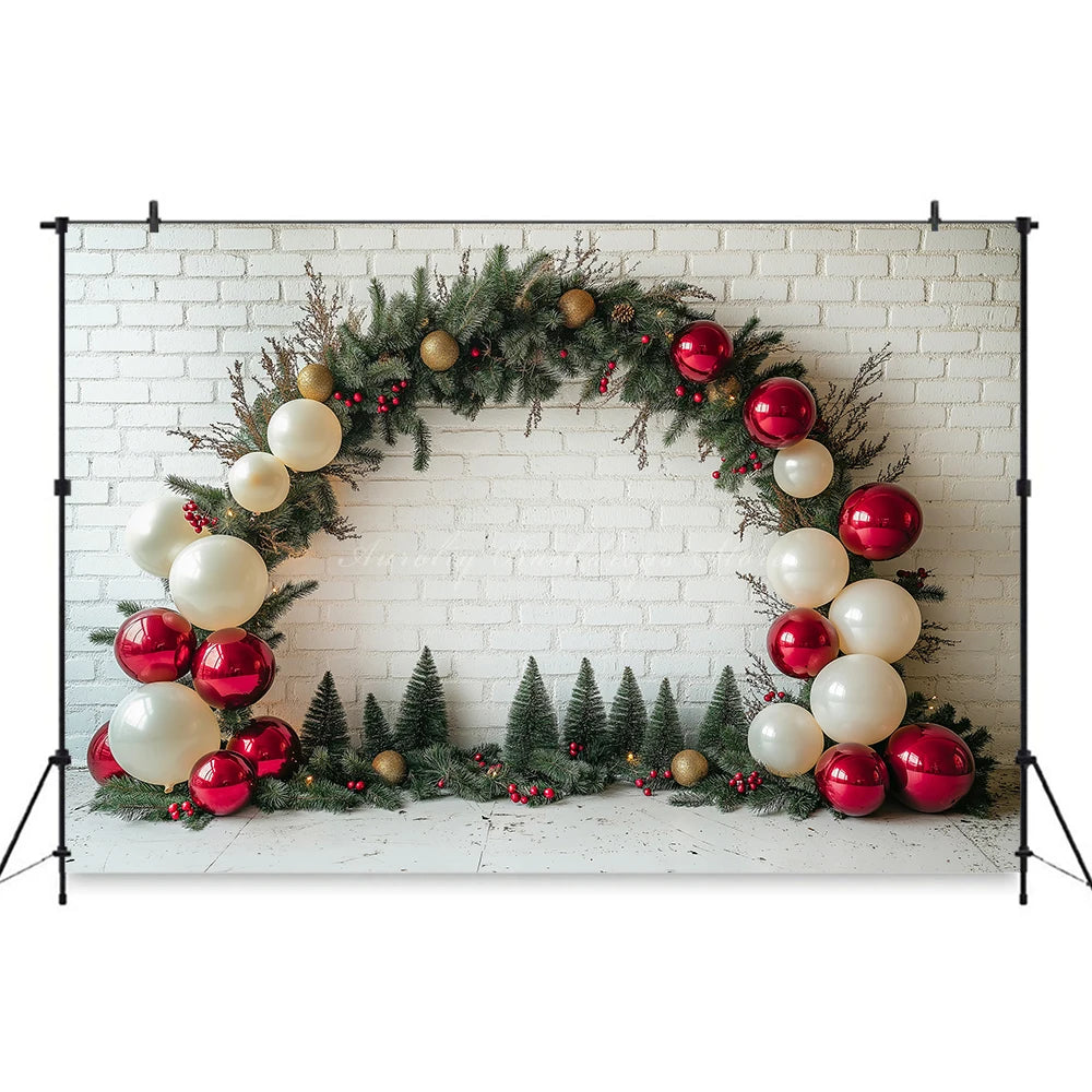 White Arch With Green Christmas Garland Photography Backdrop Kids Baby Cake Smash Birthday Photocall Decors Studio Backgrounds