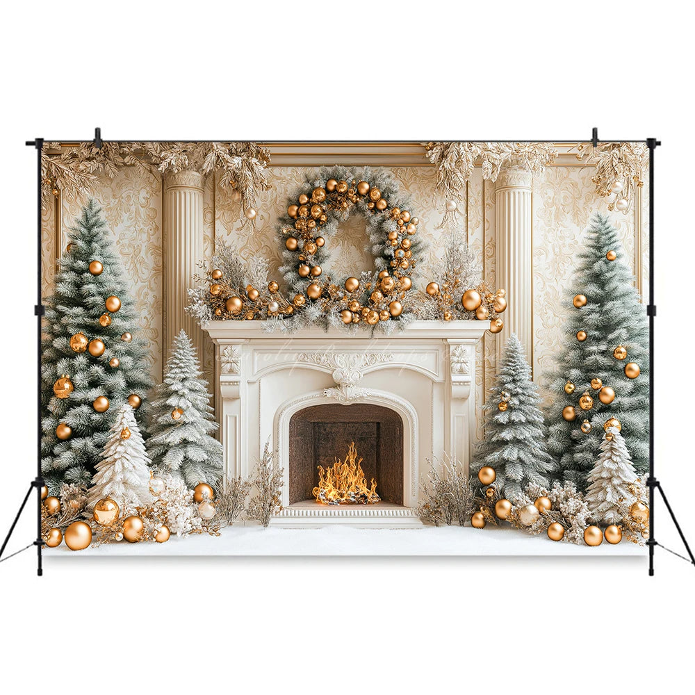 Christmas Themed Backdrop Beige Wall With Xmas Tree Child Baby Birthday Cake Smash Photography Decor Studio Backgrounds