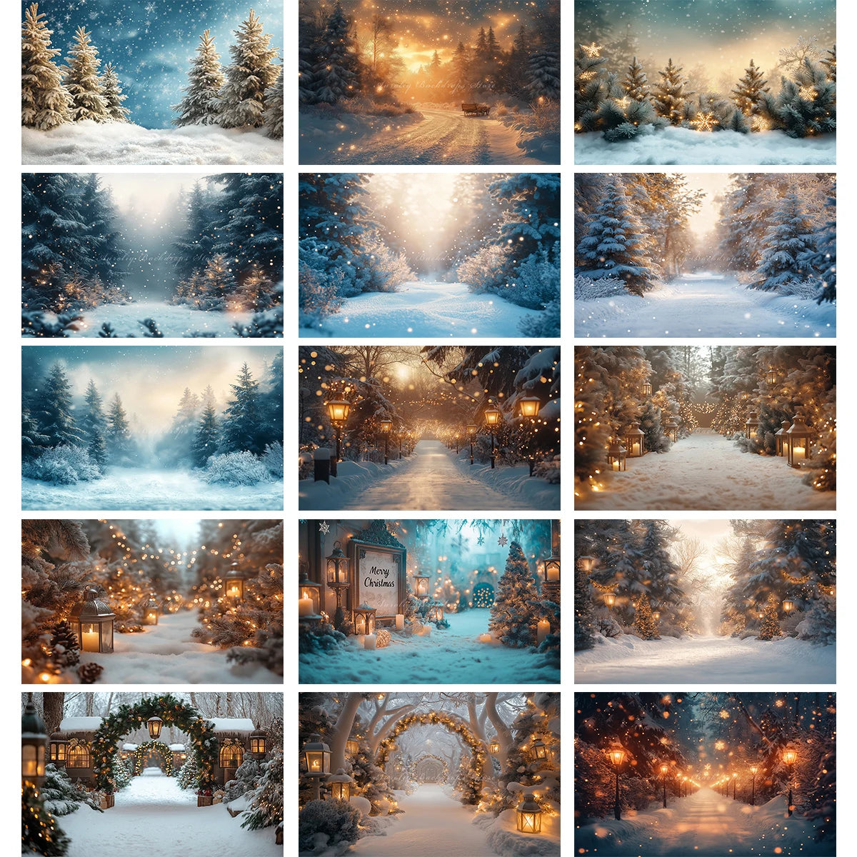 White Christmas Backdrops With Lanterns Kids Baby Cake Smash Photography Prop Winter Snowy Girl Adult Birthday Studio Background