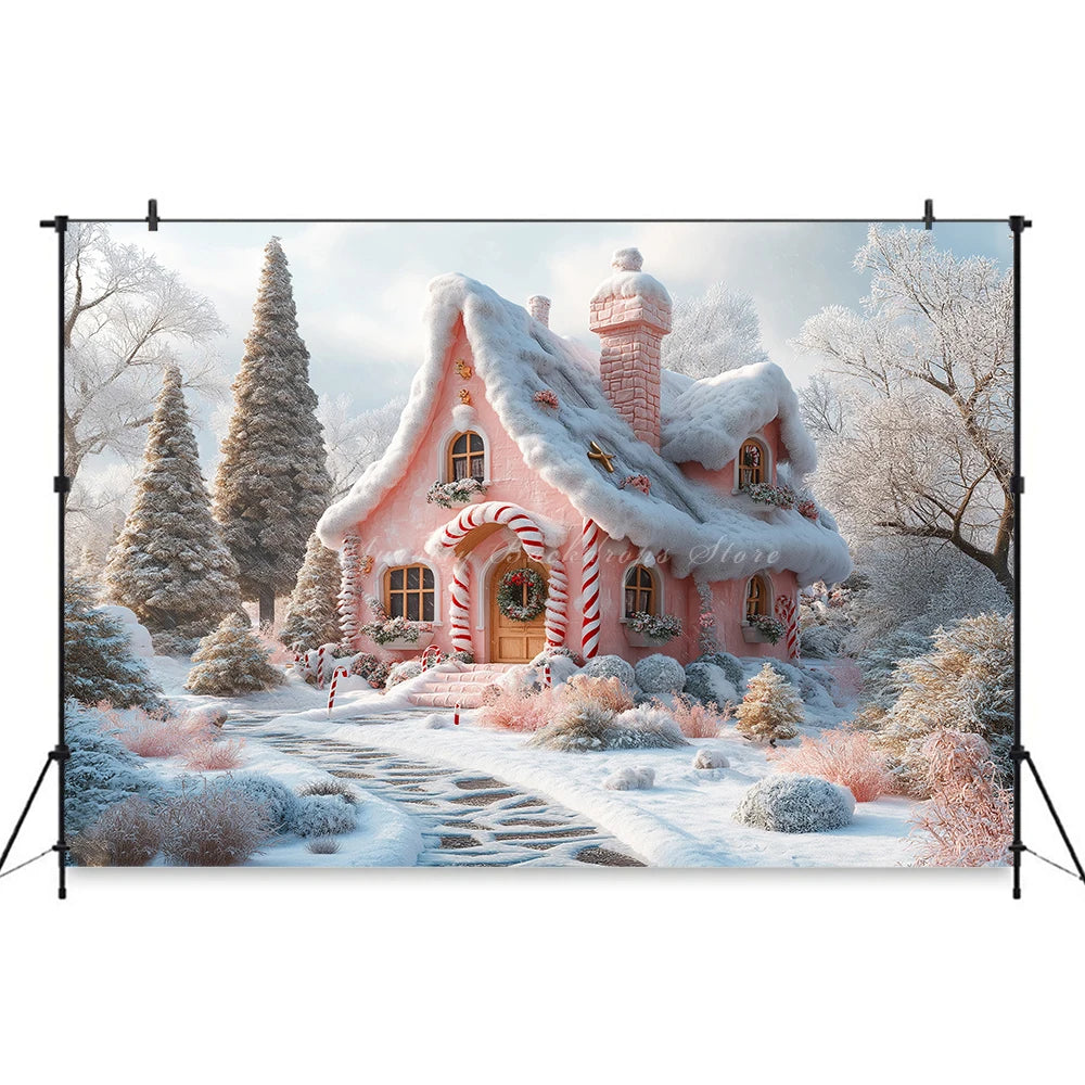 Winter Christmas Village Backdrop Child Baby Birthday Cake Smash Photography Decor Family Party Photocall Backgrounds
