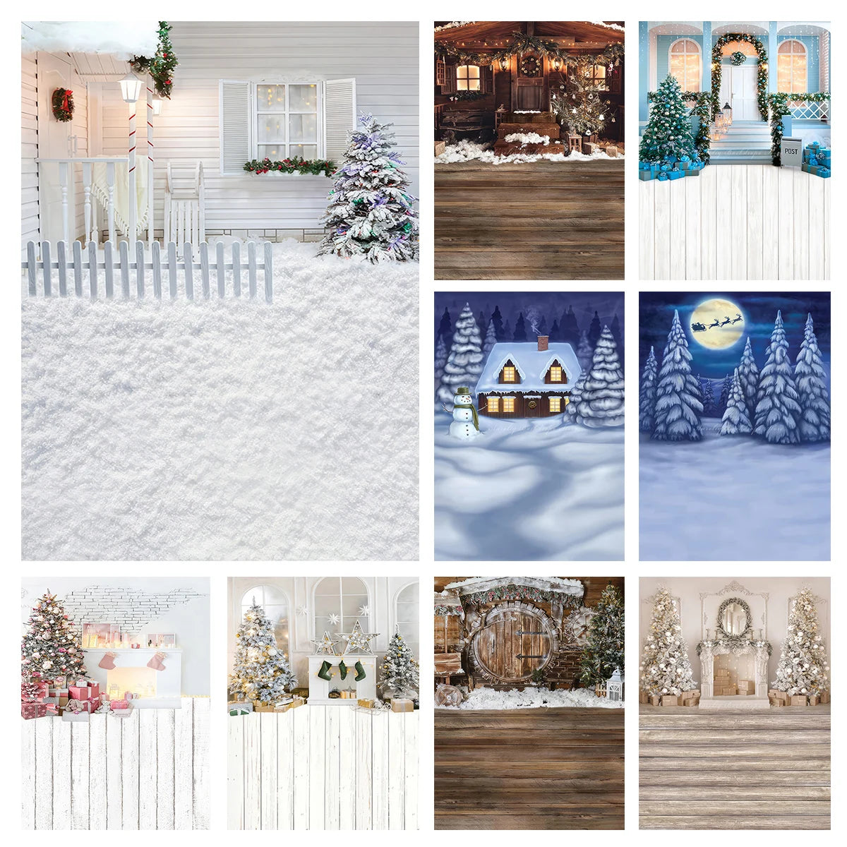 Christmas Winter Snowy Backdrop Wooden Board Gifts Kids Baby Cake Smash Photography Props Girls Adult Birthday Studio Background