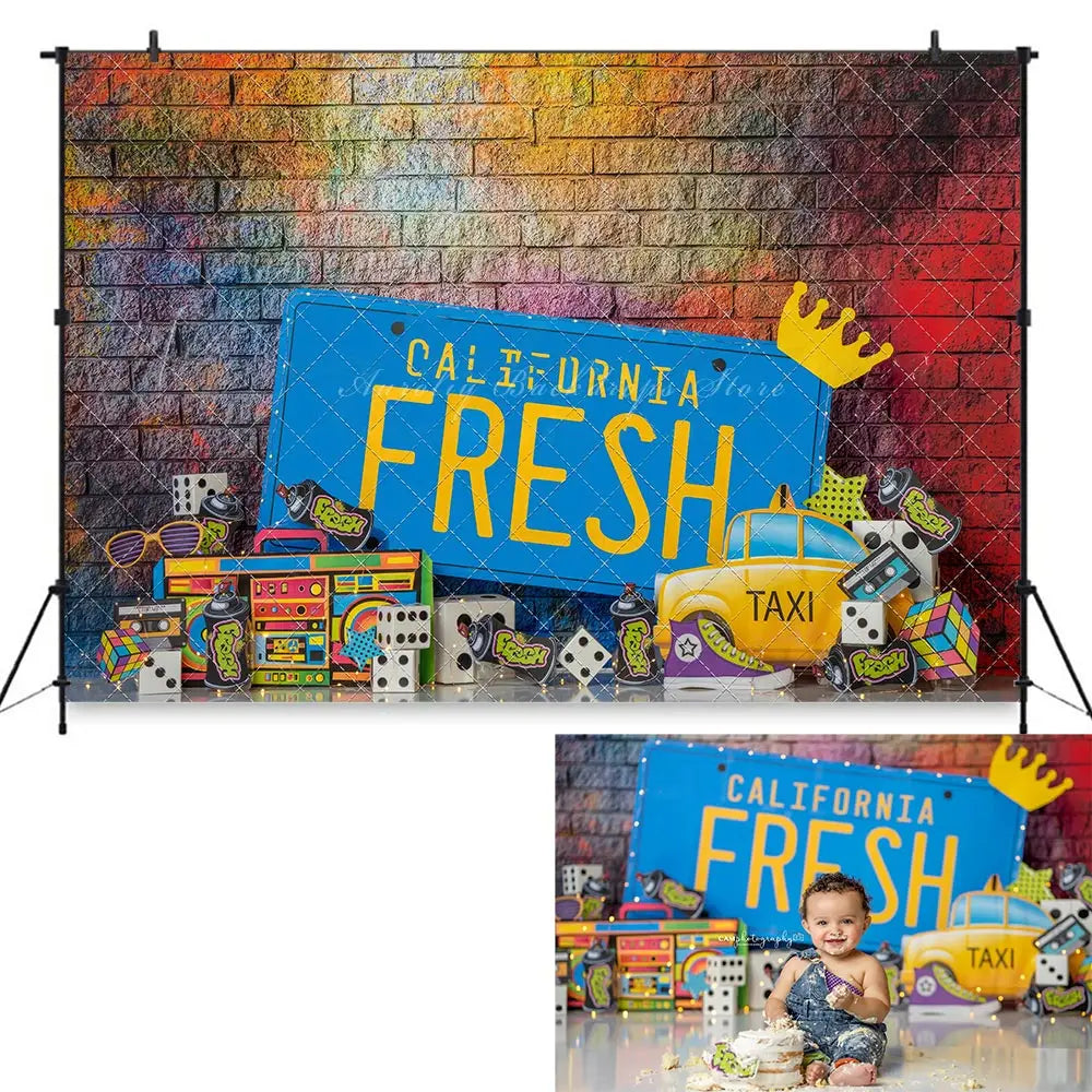Im So Fresh Retro Brick Wall Photography Backdrop Radio Skating Shoes Boy Adult Birthday Photo Shoot Backgrounds Cake Smash Prop
