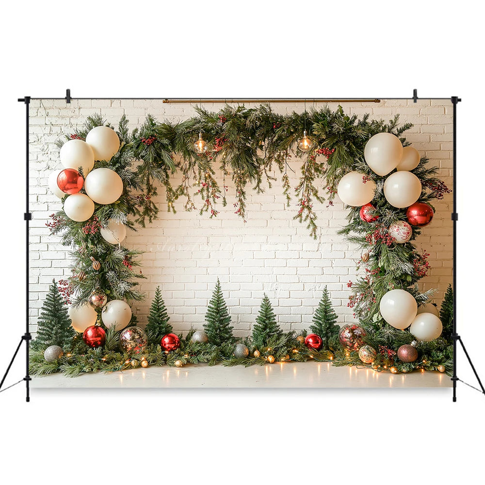 White Arch With Green Christmas Garland Photography Backdrop Kids Baby Cake Smash Birthday Photocall Decors Studio Backgrounds