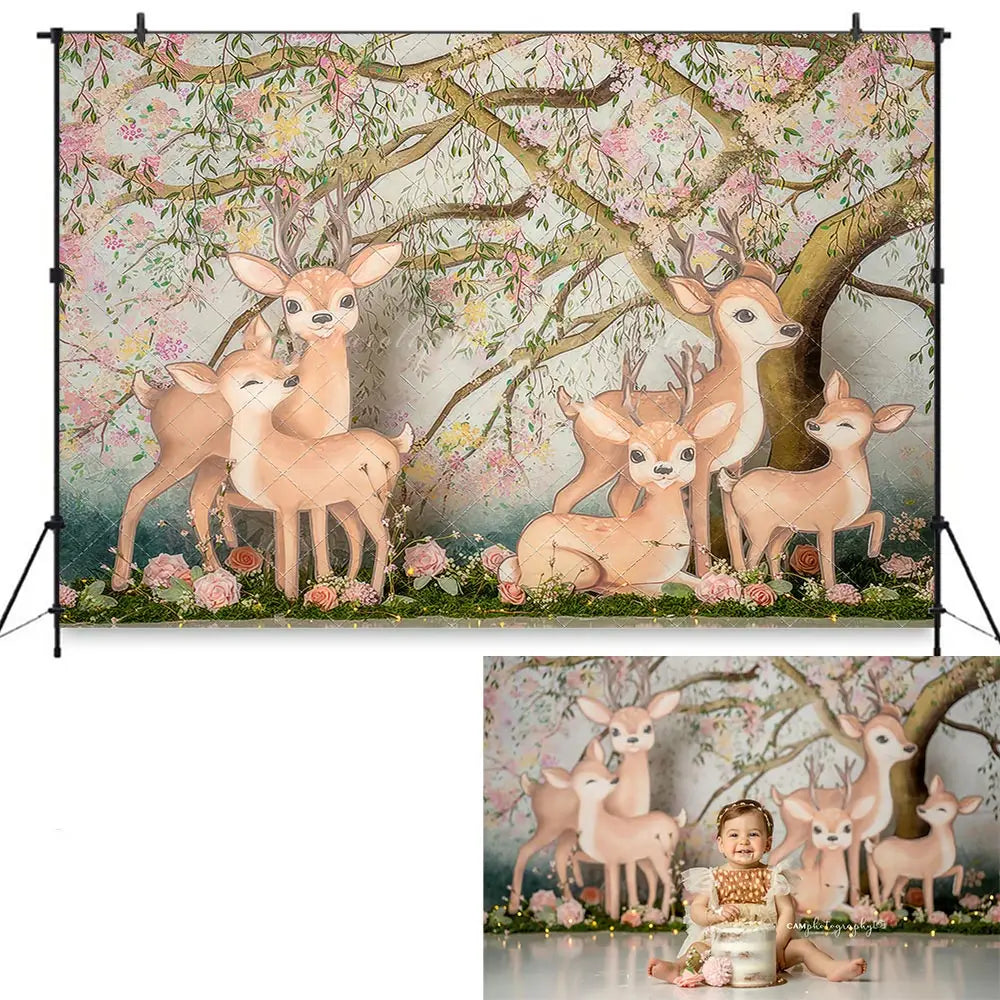 Alpaca and Floral Photography Backdrop Kids Baby Cake Smash Photocall Decors Child Adult Birthday Photo Shoot Backgrounds