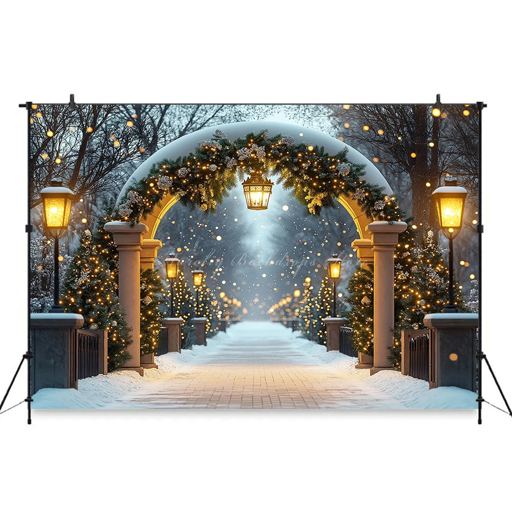 Christmas Backdrop With White Arched Garland Photography Backdrop Winter Snowy Baby Kids Portrait Family Photocall Backgrounds
