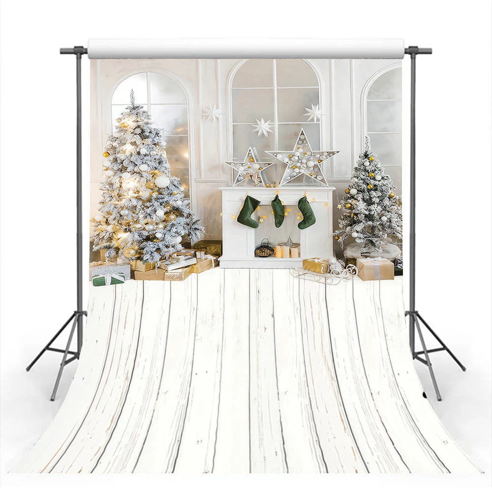 Christmas Winter Snowy Backdrop Wooden Board Gifts Kids Baby Cake Smash Photography Props Girls Adult Birthday Studio Background