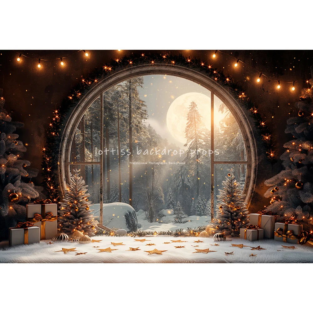 Winter Arched Window Backdrop Kids Family Photography Xmas Snowflake Forest Child Santa Photocall Christmas Trees Backgrounds