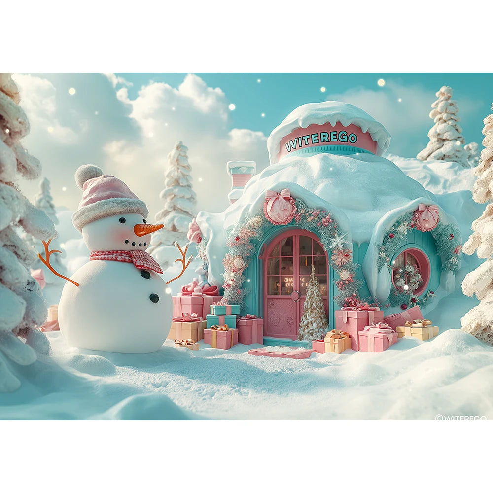 Winter Snowman Igloo Backdrop Kids Baby Cake Smash Photography Props Child Adult Birthday Photo Shoot Backgrounds