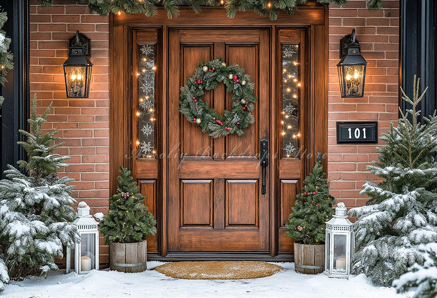 Christmas Large Wooden Door Photography Backdrop Kids Baby Cake Smash Photography Props Child Adult Birthday Photo Backgrounds