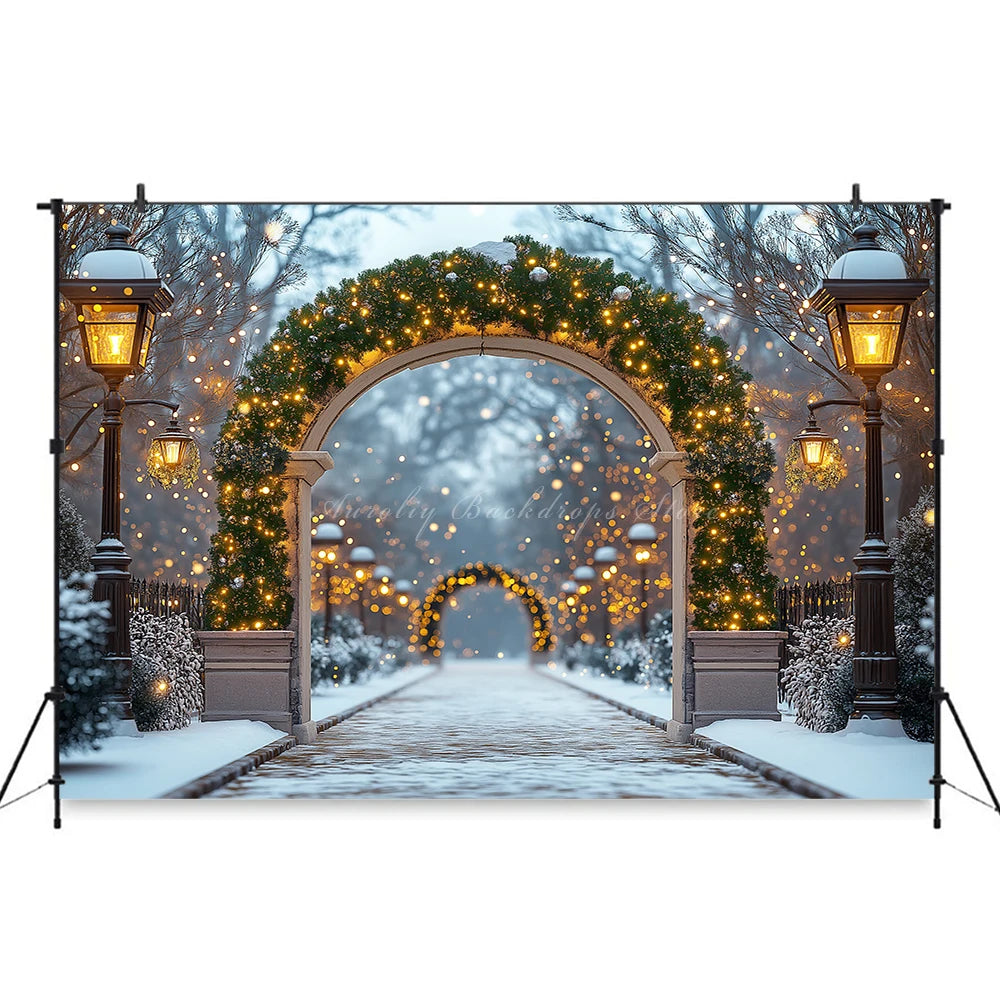Christmas Backdrop With White Arched Garland Photography Backdrop Winter Snowy Baby Kids Portrait Family Photocall Backgrounds