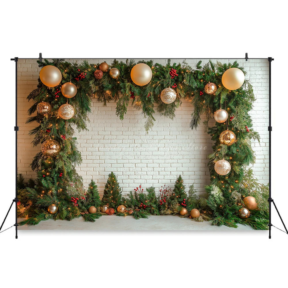White Arch With Green Christmas Garland Photography Backdrop Kids Baby Cake Smash Birthday Photocall Decors Studio Backgrounds