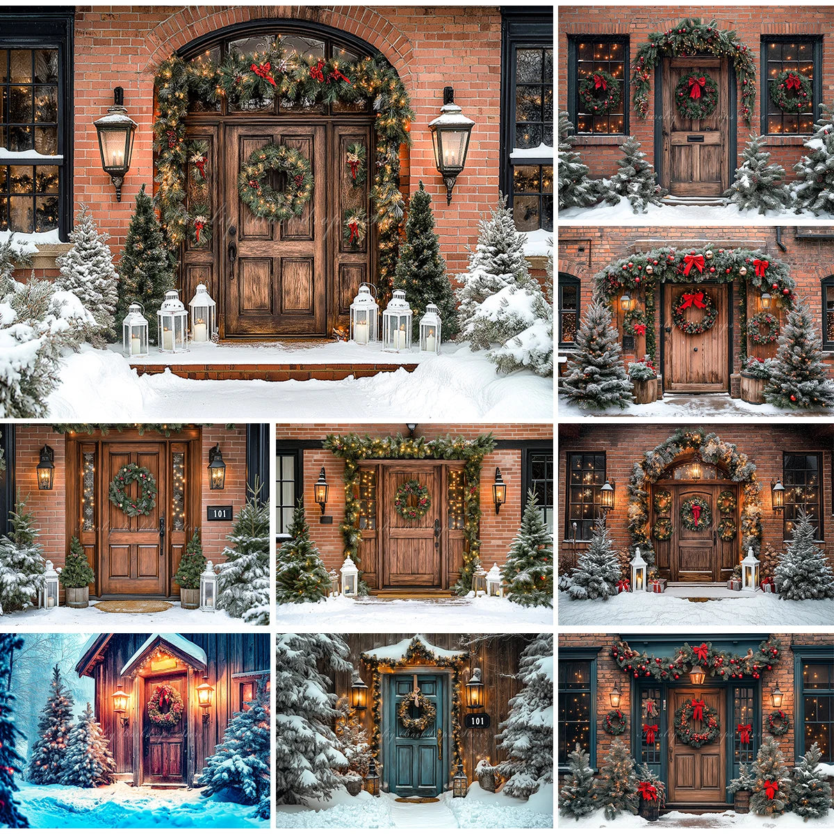 Christmas Large Wooden Door Photography Backdrop Kids Baby Cake Smash Photography Props Child Adult Birthday Photo Backgrounds