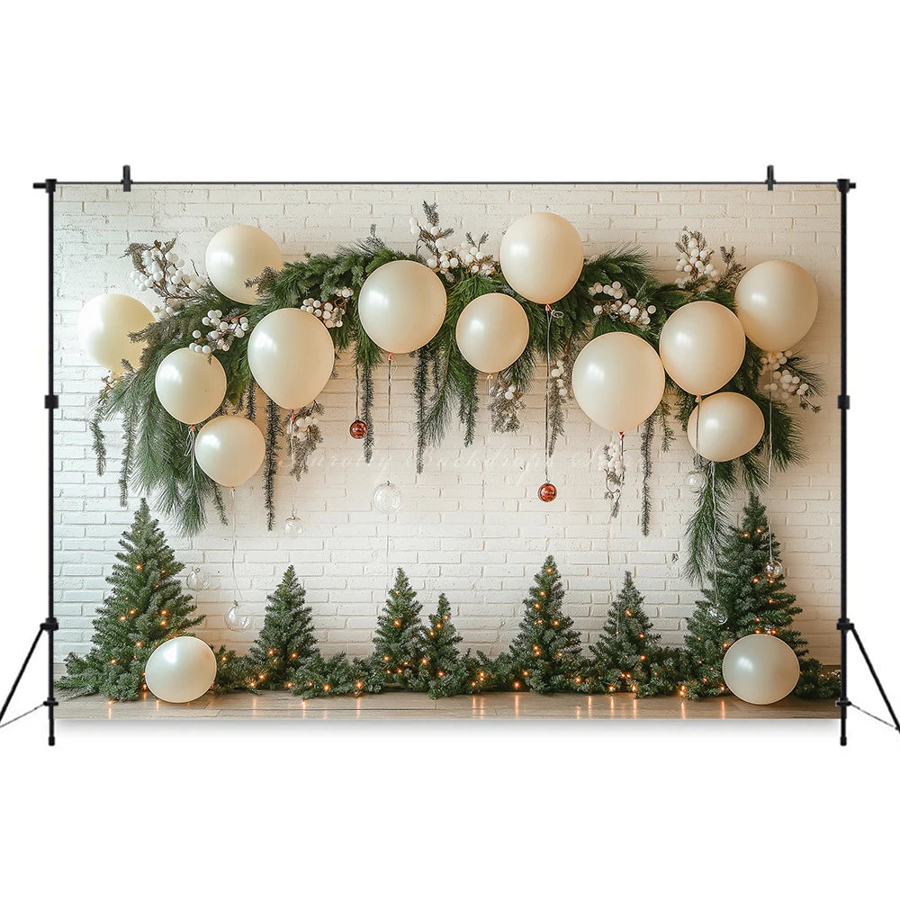White Arch With Green Christmas Garland Photography Backdrop Kids Baby Cake Smash Birthday Photocall Decors Studio Backgrounds