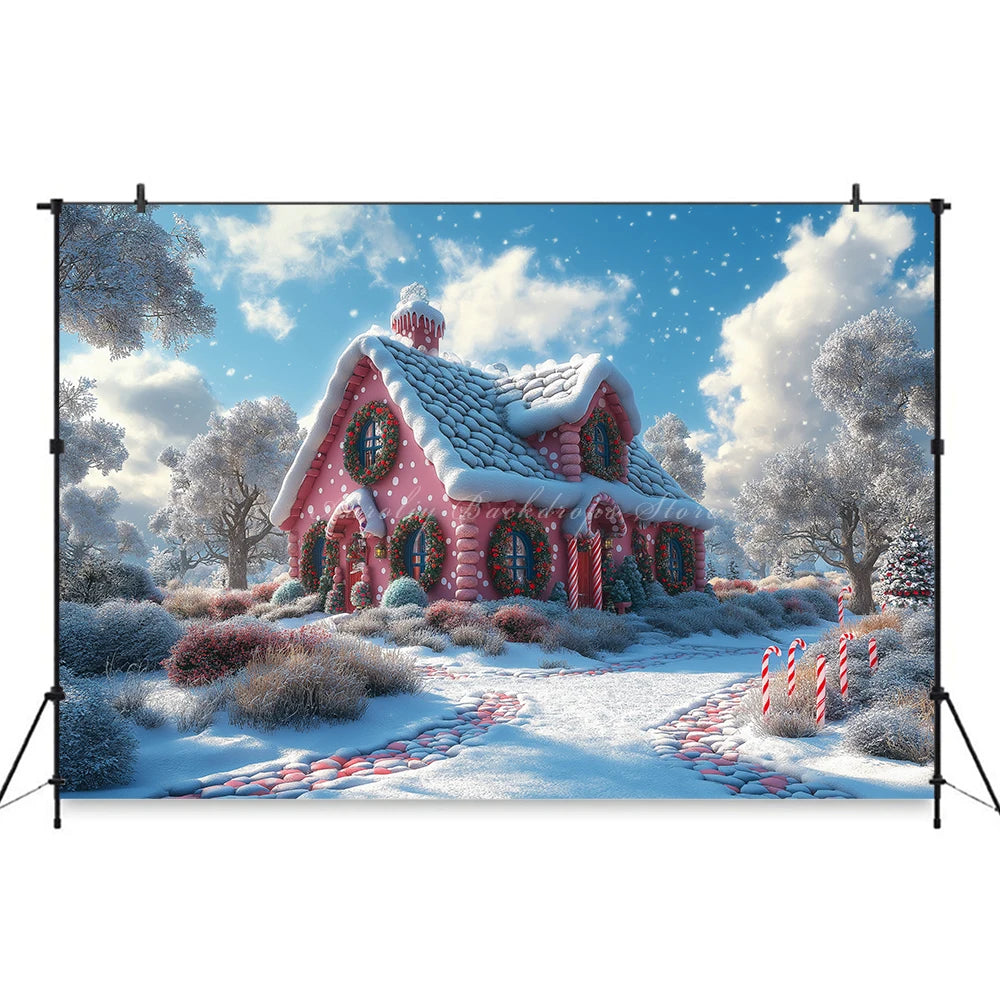 Winter Christmas Village Backdrop Child Baby Birthday Cake Smash Photography Decor Family Party Photocall Backgrounds