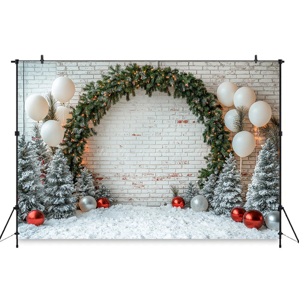 White Arch With Green Christmas Garland Photography Backdrop Kids Baby Cake Smash Birthday Photocall Decors Studio Backgrounds