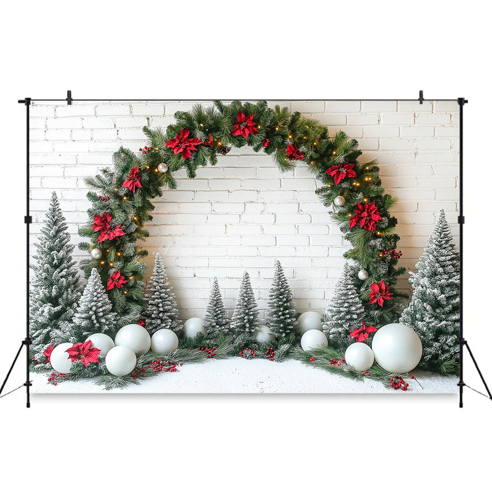 White Arch With Green Christmas Garland Photography Backdrop Kids Baby Cake Smash Birthday Photocall Decors Studio Backgrounds