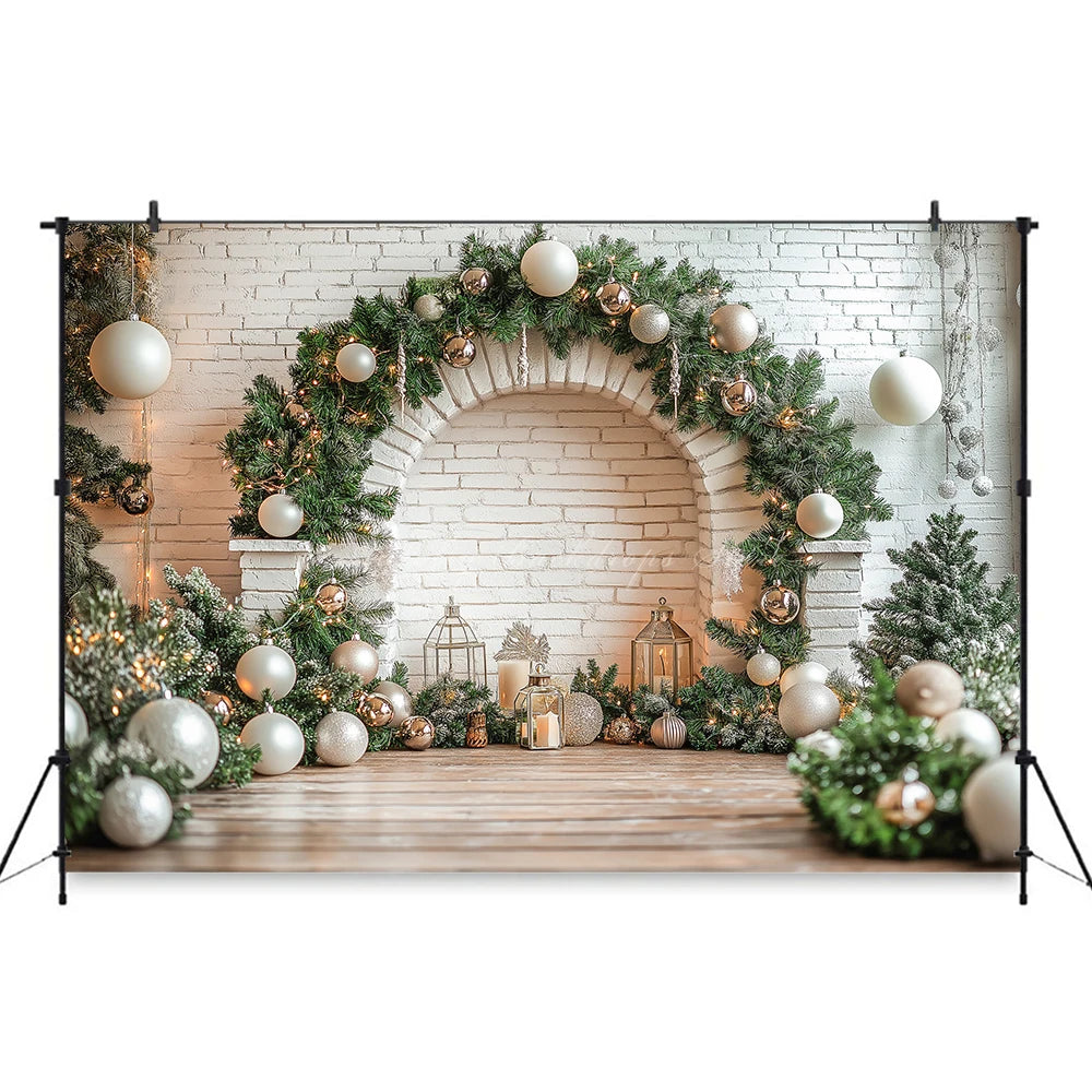 White Arch With Green Christmas Garland Photography Backdrop Kids Baby Cake Smash Birthday Photocall Decors Studio Backgrounds