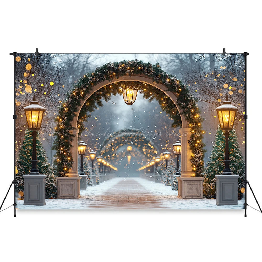 Christmas Backdrop With White Arched Garland Photography Backdrop Winter Snowy Baby Kids Portrait Family Photocall Backgrounds