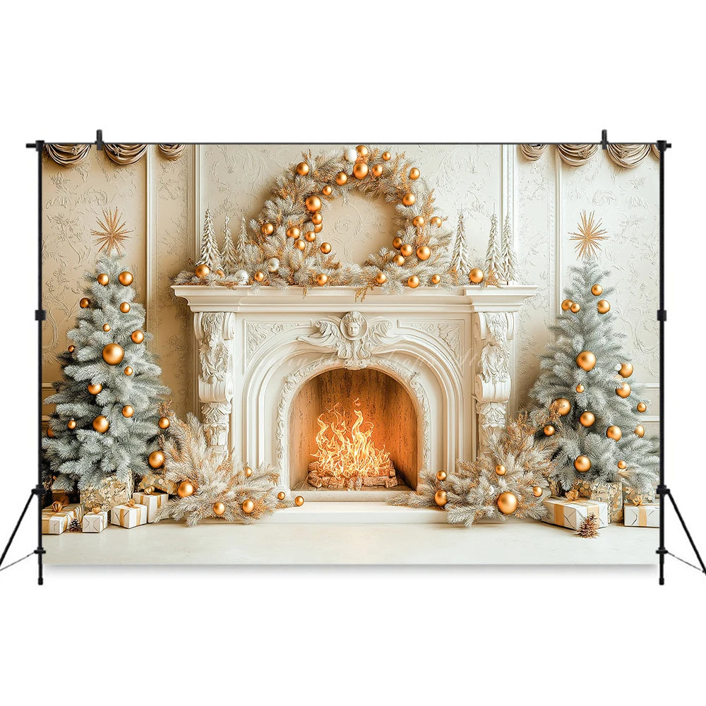 Christmas Themed Backdrop Beige Wall With Xmas Tree Child Baby Birthday Cake Smash Photography Decor Studio Backgrounds