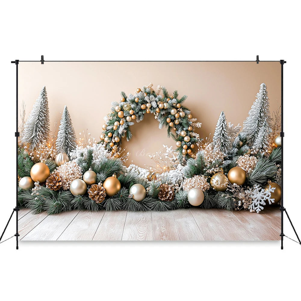 Christmas Themed Backdrop Beige Wall With Xmas Tree Child Baby Birthday Cake Smash Photography Decor Studio Backgrounds